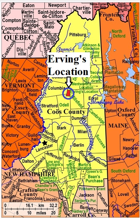 Map showing Erving's Location