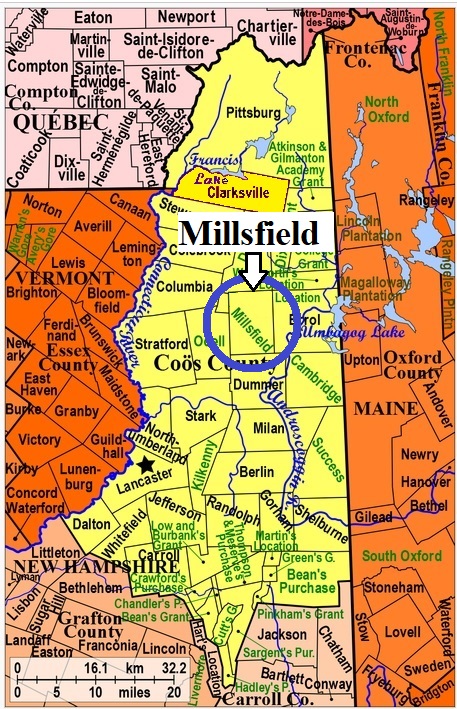 Map showing Millsfield