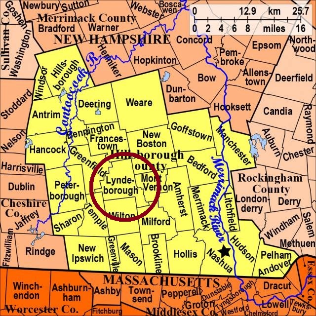 Map showing Lyndeborough