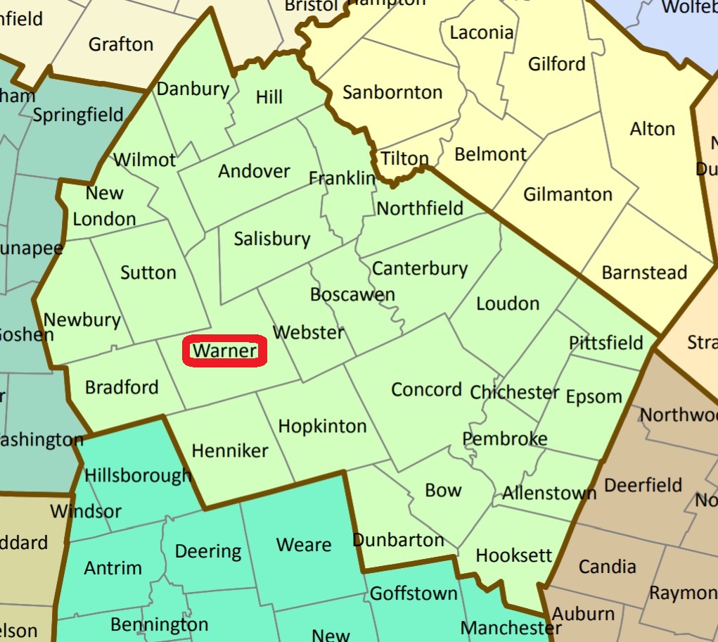 Map showing Warner